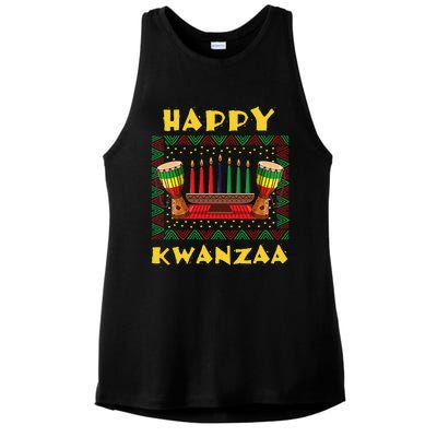 Happy Kwanzaa Drum Kinara Seven Candles Africa Celebration Ladies PosiCharge Tri-Blend Wicking Tank