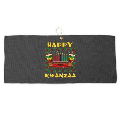 Happy Kwanzaa Drum Kinara Seven Candles Africa Celebration Large Microfiber Waffle Golf Towel