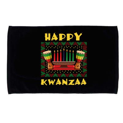 Happy Kwanzaa Drum Kinara Seven Candles Africa Celebration Microfiber Hand Towel