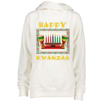 Happy Kwanzaa Drum Kinara Seven Candles Africa Celebration Womens Funnel Neck Pullover Hood