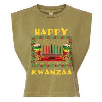 Happy Kwanzaa Drum Kinara Seven Candles Africa Celebration Garment-Dyed Women's Muscle Tee