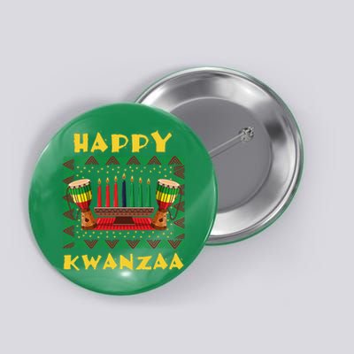 Happy Kwanzaa Drum Kinara Seven Candles Africa Celebration Button