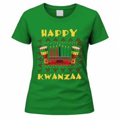 Happy Kwanzaa Drum Kinara Seven Candles Africa Celebration Women's T-Shirt