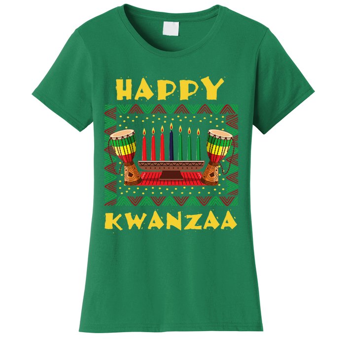 Happy Kwanzaa Drum Kinara Seven Candles Africa Celebration Women's T-Shirt