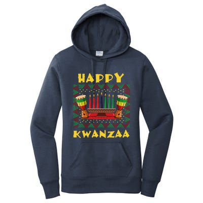 Happy Kwanzaa Drum Kinara Seven Candles Africa Celebration Women's Pullover Hoodie