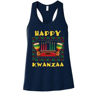 Happy Kwanzaa Drum Kinara Seven Candles Africa Celebration Women's Racerback Tank