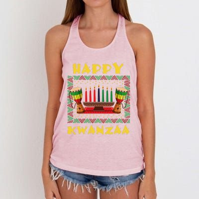 Happy Kwanzaa Drum Kinara Seven Candles Africa Celebration Women's Knotted Racerback Tank