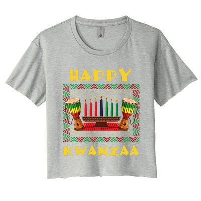 Happy Kwanzaa Drum Kinara Seven Candles Africa Celebration Women's Crop Top Tee