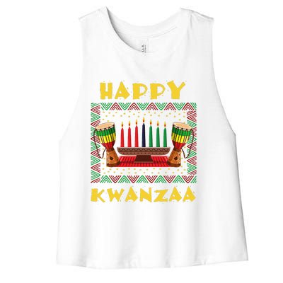 Happy Kwanzaa Drum Kinara Seven Candles Africa Celebration Women's Racerback Cropped Tank