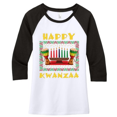 Happy Kwanzaa Drum Kinara Seven Candles Africa Celebration Women's Tri-Blend 3/4-Sleeve Raglan Shirt