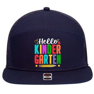 Hello Kindergarten First Day Of School Teachers Students 7 Panel Mesh Trucker Snapback Hat