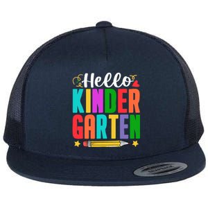 Hello Kindergarten First Day Of School Teachers Students Flat Bill Trucker Hat