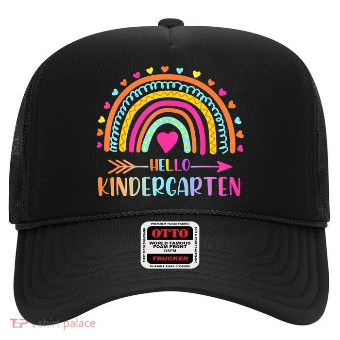 Hello Kindergarten Funny Rainbow High Crown Mesh Back Trucker Hat