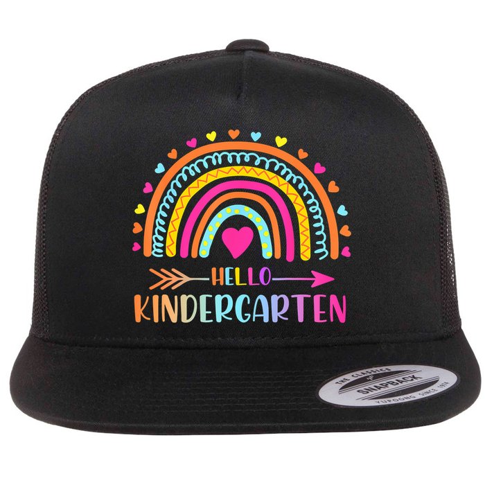 Hello Kindergarten Funny Rainbow Flat Bill Trucker Hat