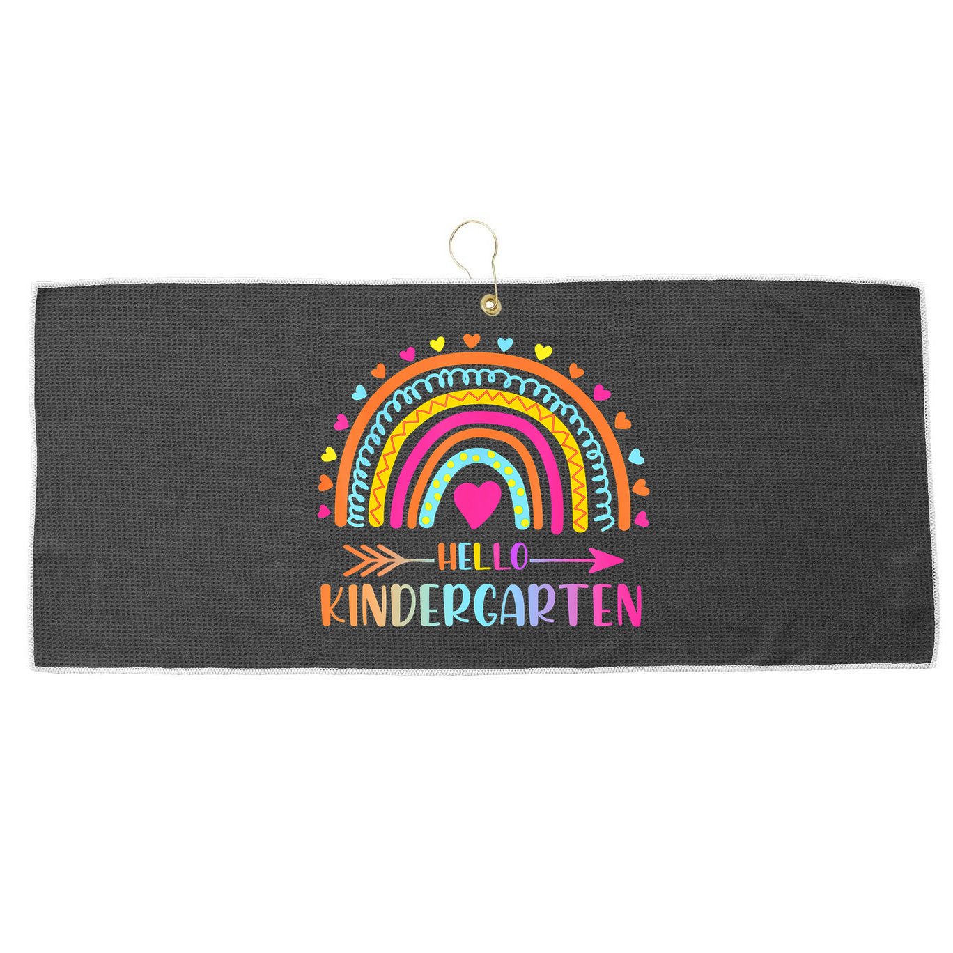 Hello Kindergarten Funny Rainbow Large Microfiber Waffle Golf Towel