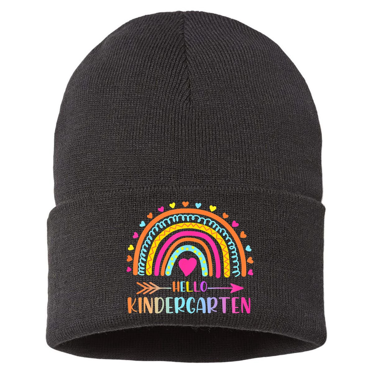 Hello Kindergarten Funny Rainbow Sustainable Knit Beanie