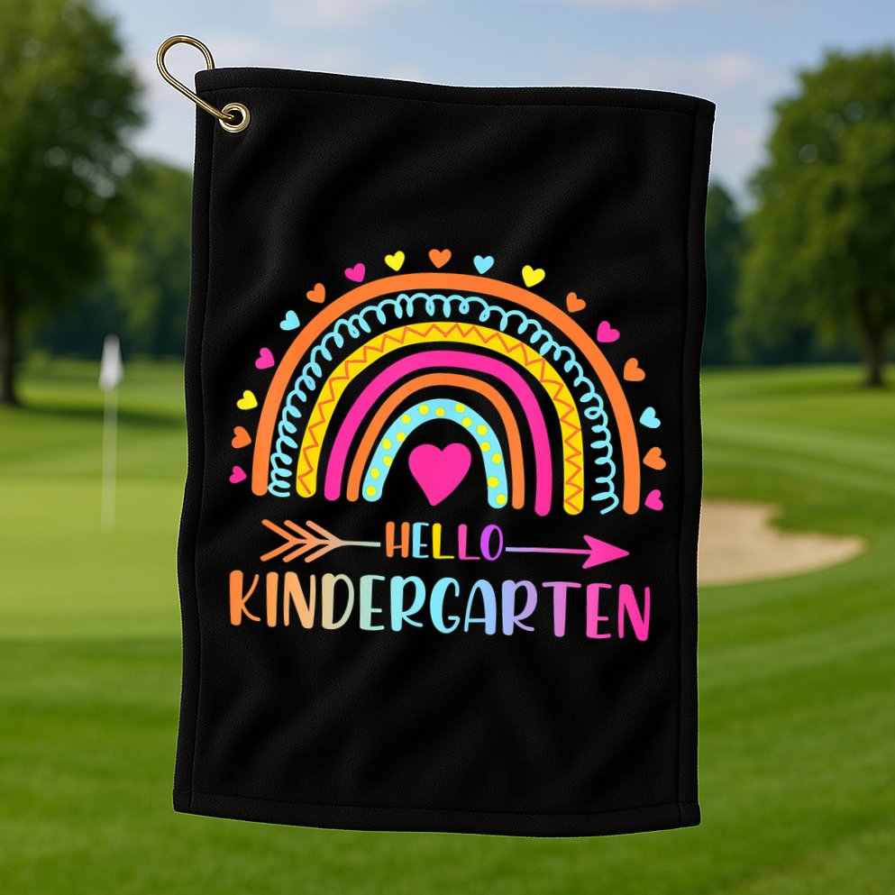 Hello Kindergarten Funny Rainbow Golf Towel
