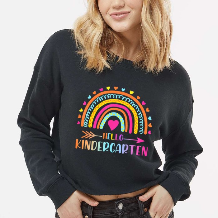Hello Kindergarten Funny Rainbow Cropped Pullover Crew