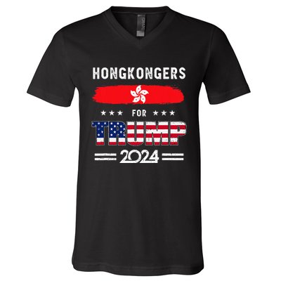 Hong Kongers For Trump 2024 Hong Kong Flag Patriotic V-Neck T-Shirt