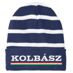 Hungarian Kolbasz Funny Hungary Traditional Food Dish Striped Beanie with Solid Band