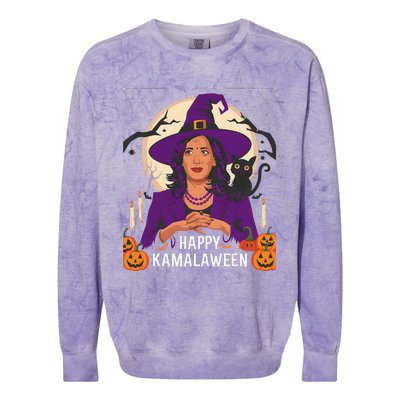 Happy Kamalaween Funny Halloween Kamala Harris Witchy Cat Colorblast Crewneck Sweatshirt