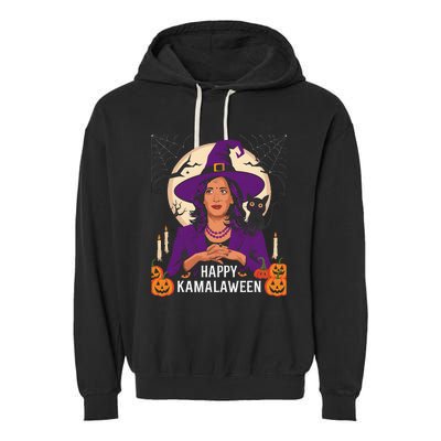 Happy Kamalaween Funny Halloween Kamala Harris Witchy Cat Garment-Dyed Fleece Hoodie