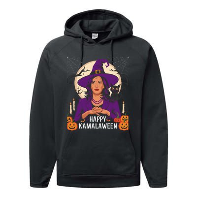 Happy Kamalaween Funny Halloween Kamala Harris Witchy Cat Performance Fleece Hoodie