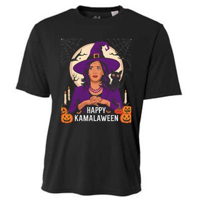 Happy Kamalaween Funny Halloween Kamala Harris Witchy Cat Cooling Performance Crew T-Shirt