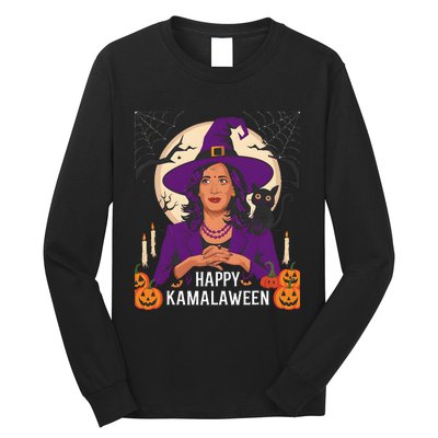 Happy Kamalaween Funny Halloween Kamala Harris Witchy Cat Long Sleeve Shirt