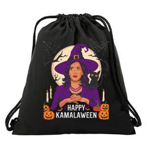 Happy Kamalaween Funny Halloween Kamala Harris Witchy Cat Drawstring Bag