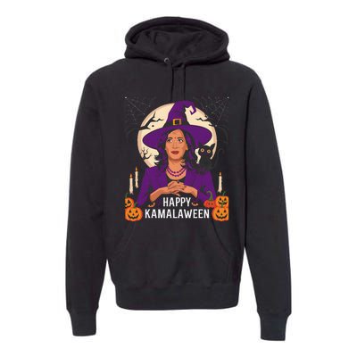 Happy Kamalaween Funny Halloween Kamala Harris Witchy Cat Premium Hoodie