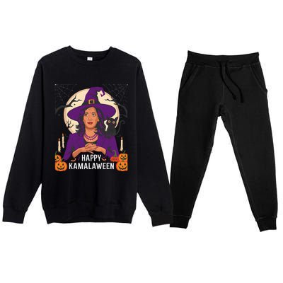 Happy Kamalaween Funny Halloween Kamala Harris Witchy Cat Premium Crewneck Sweatsuit Set