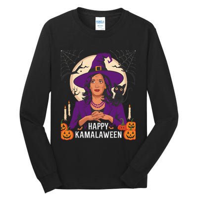 Happy Kamalaween Funny Halloween Kamala Harris Witchy Cat Tall Long Sleeve T-Shirt