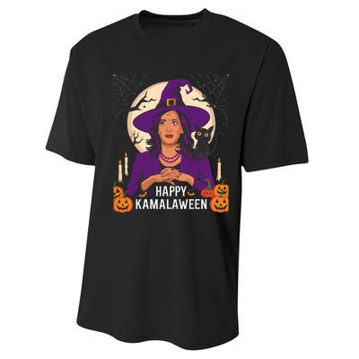 Happy Kamalaween Funny Halloween Kamala Harris Witchy Cat Performance Sprint T-Shirt