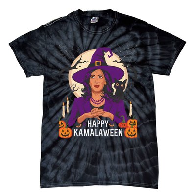 Happy Kamalaween Funny Halloween Kamala Harris Witchy Cat Tie-Dye T-Shirt