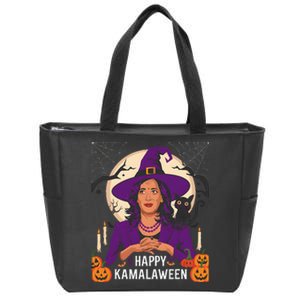 Happy Kamalaween Funny Halloween Kamala Harris Witchy Cat Zip Tote Bag