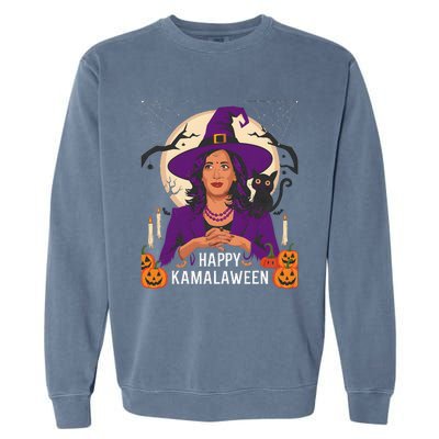 Happy Kamalaween Funny Halloween Kamala Harris Witchy Cat Garment-Dyed Sweatshirt