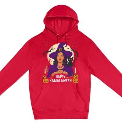 Happy Kamalaween Funny Halloween Kamala Harris Witchy Cat Premium Pullover Hoodie