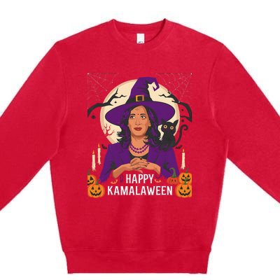 Happy Kamalaween Funny Halloween Kamala Harris Witchy Cat Premium Crewneck Sweatshirt