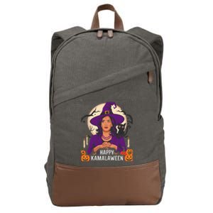 Happy Kamalaween Funny Halloween Kamala Harris Witchy Cat Cotton Canvas Backpack