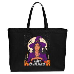 Happy Kamalaween Funny Halloween Kamala Harris Witchy Cat Cotton Canvas Jumbo Tote