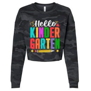 Hello Kindergarten First Day Of School Teachers Students Cropped Pullover Crew