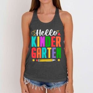 Hello Kindergarten First Day Of School Teachers Students Women's Knotted Racerback Tank