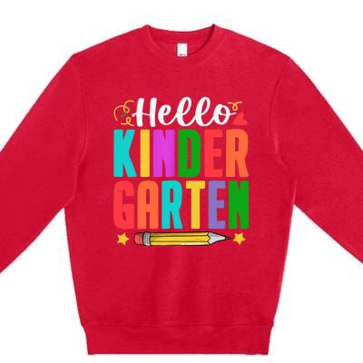 Hello Kindergarten First Day Of School Teachers Students Premium Crewneck Sweatshirt