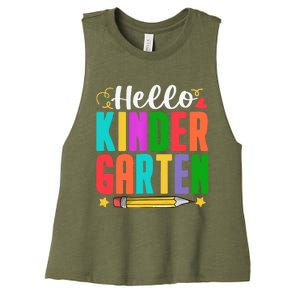 Hello Kindergarten First Day Of School Teachers Students Women's Racerback Cropped Tank