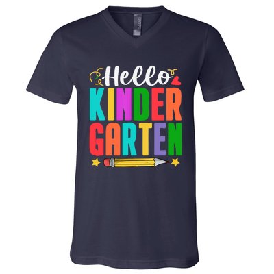 Hello Kindergarten First Day Of School Teachers Students V-Neck T-Shirt