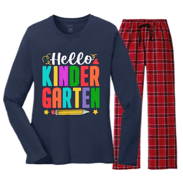 Hello Kindergarten First Day Of School Teachers Students Women's Long Sleeve Flannel Pajama Set 