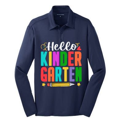 Hello Kindergarten First Day Of School Teachers Students Silk Touch Performance Long Sleeve Polo