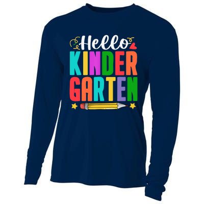 Hello Kindergarten First Day Of School Teachers Students Cooling Performance Long Sleeve Crew