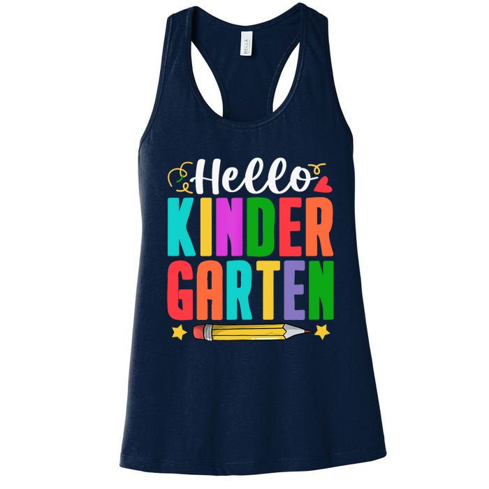 Hello Kindergarten First Day Of School Teachers Students Women's Racerback Tank